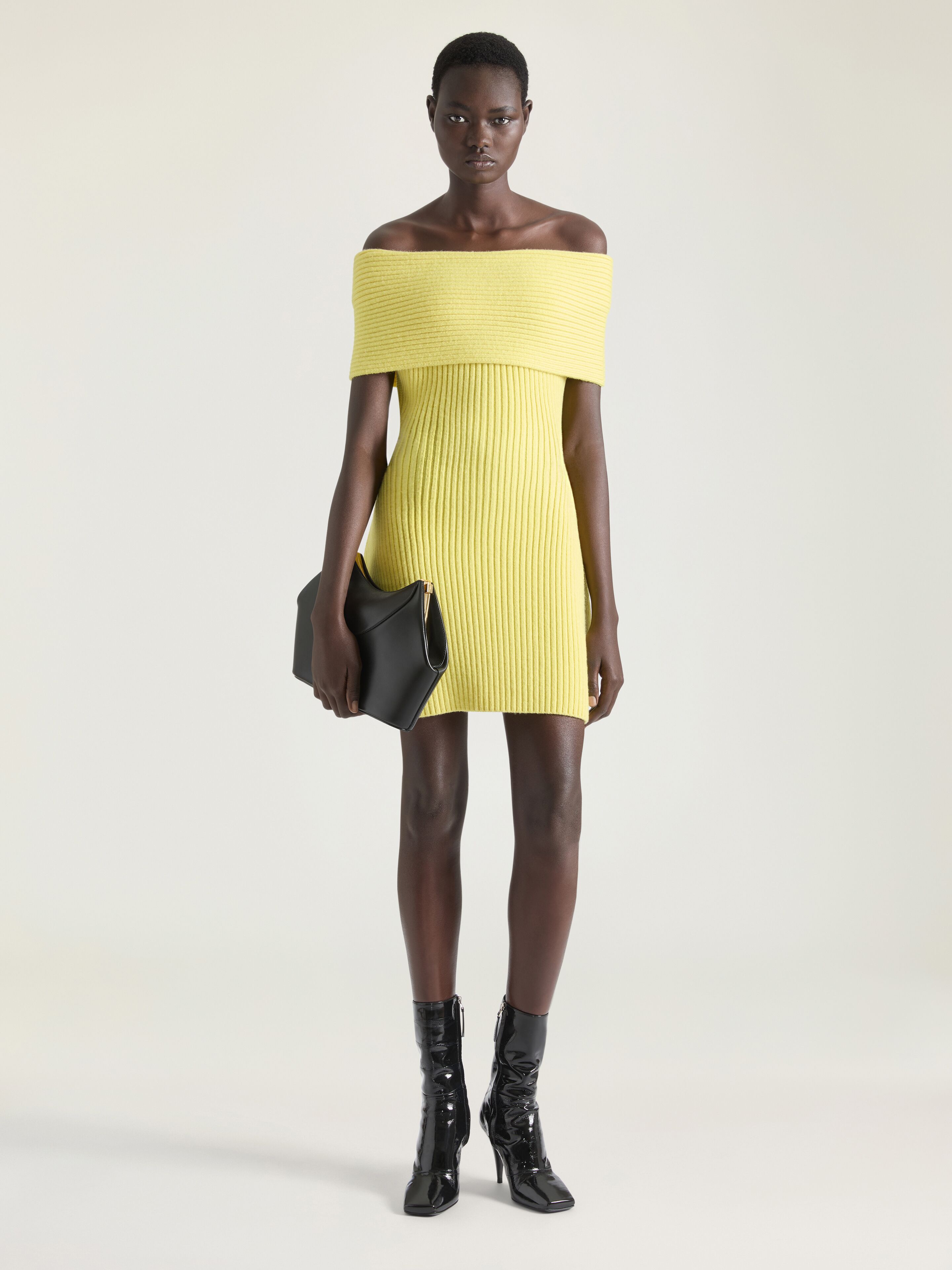 Off-the-shoulder mini dress in wool
